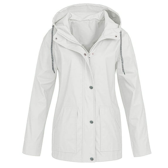 Kmdttou Women's Windproof Jacket Waterproof Lightweight Mountains Sport Jacket for Women Hooded Windbreaker Raincoat White M