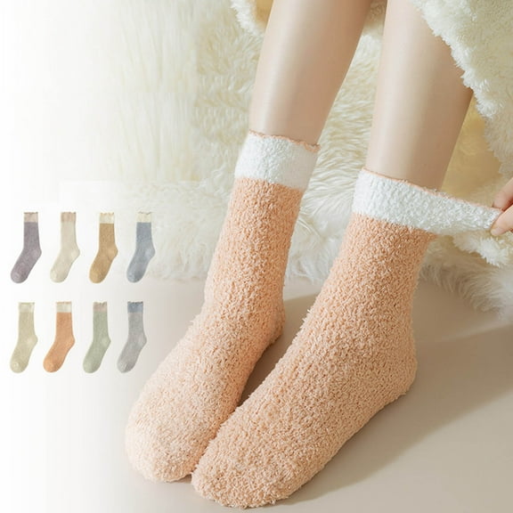 Kmdttou Women's Winter Mid Tube Socks With Fleece For Warmth And Cold Protection Coral Fleece Socks Casual Soft Lightweight Quarter Socks