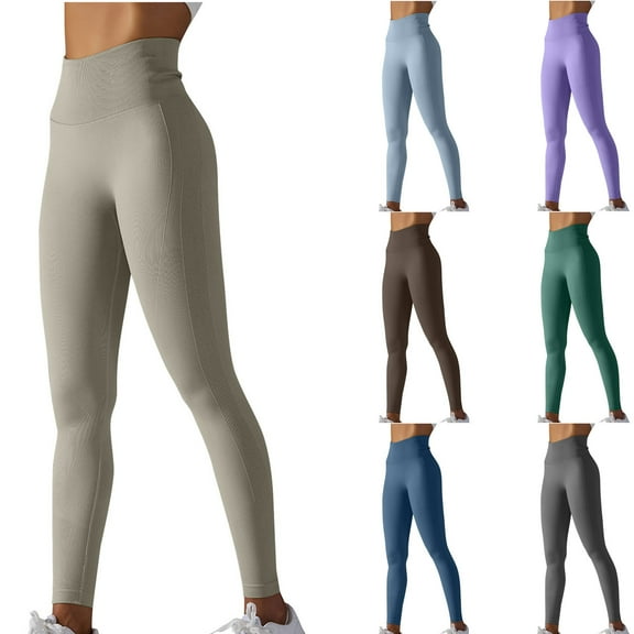 Kmdttou Women's Yoga Pants Leggings with Pockets for Seamless Knitted Solid Color Smiling Face High Waist Tight Waist And Hip Lifting Yoga Pants For Sports Running And Fitness