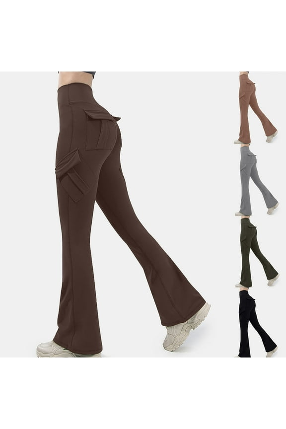 Women's Yoga Pants with Pockets for Women New Solid Color High Elasticity Aports Lifting Buttocks Tight Fiting And Abdominal Compression Fitness Work Pants Leggings Micro Horn Yoga Pants