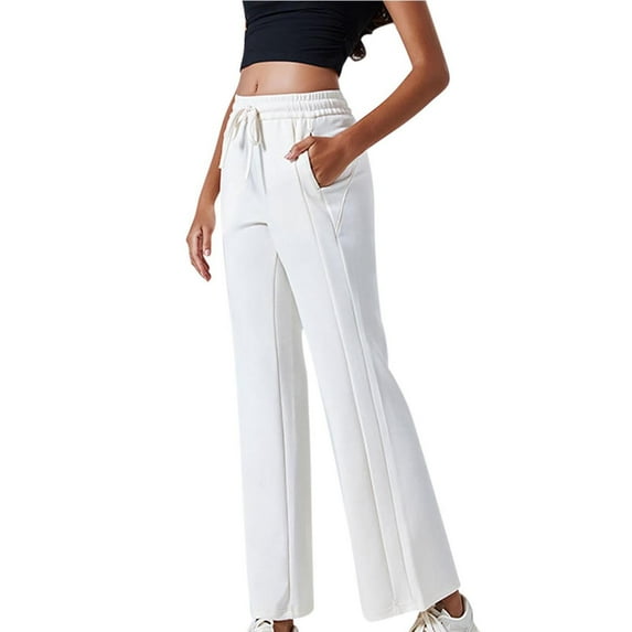 Kmdttou Women's Yoga Pants with Pockets for Ladies Fashionable Solid Color Loose And Sports Drawstring Double Pocket Yoga Fitness Pants