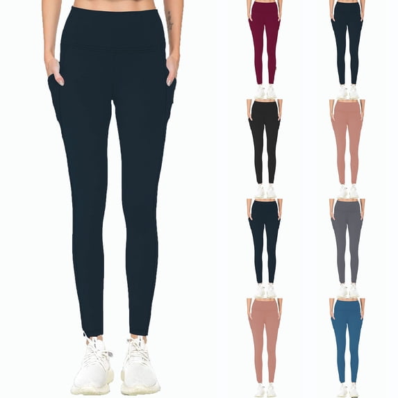 Kmdttou Women's Yoga Pants with Pockets for Ladies' Solid Color Casual High Waisted Yoga Pants With Leggings