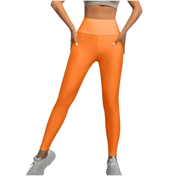 Kmdttou Women's Yoga Pants with Pockets for Women Long Solid Color Hip Lift Fitness High Waist Stretch Gloss Leggings Yoga Pants