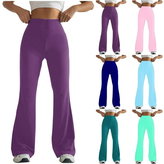 Kmdttou Women's Yoga Pants with Pockets for Women Solid Color Tight Fitting Hip Shaping Flared Pants Yoga Pants