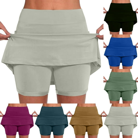 Kmdttou Women's Yoga Shorts New Color Mid-waist Skirt Pants Sports Casual Shorts Bottoming Skirt Pants on Clearance,Gray 2XL