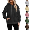 thumbnail image 1 of Women's Zip Up Hoodies Long Sleeve Fashion Loose Long Sleeve Pullover Hoodie Fleece Warm Solid Color Drawstring Pulover Tops Sweatshirts, 1 of 6