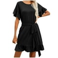 thumbnail image 1 of Kmdttou Womens Casual Short Sleeve Summer Waist Tie Double Layer Ruffle V-Neck Bandage Tunic Solid Dress,Women's Long Dresses Flowy Maxi for Beach, 1 of 4