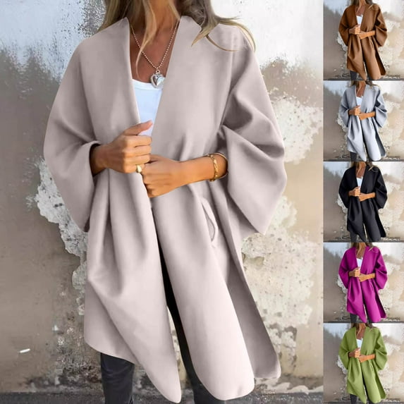 Kmdttou Womens Fall Fashion 2025 Winter Jackets for Women Solid Color Long V-neck Cape Cardigan Top Jacket