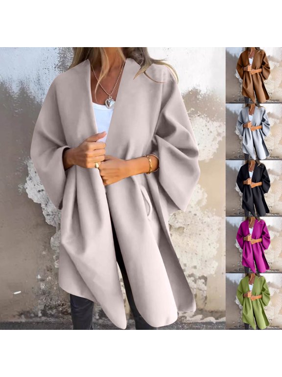 Womens Fall Fashion 2025 Winter Jackets for Women Solid Color Long V-neck Cape Cardigan Top Jacket