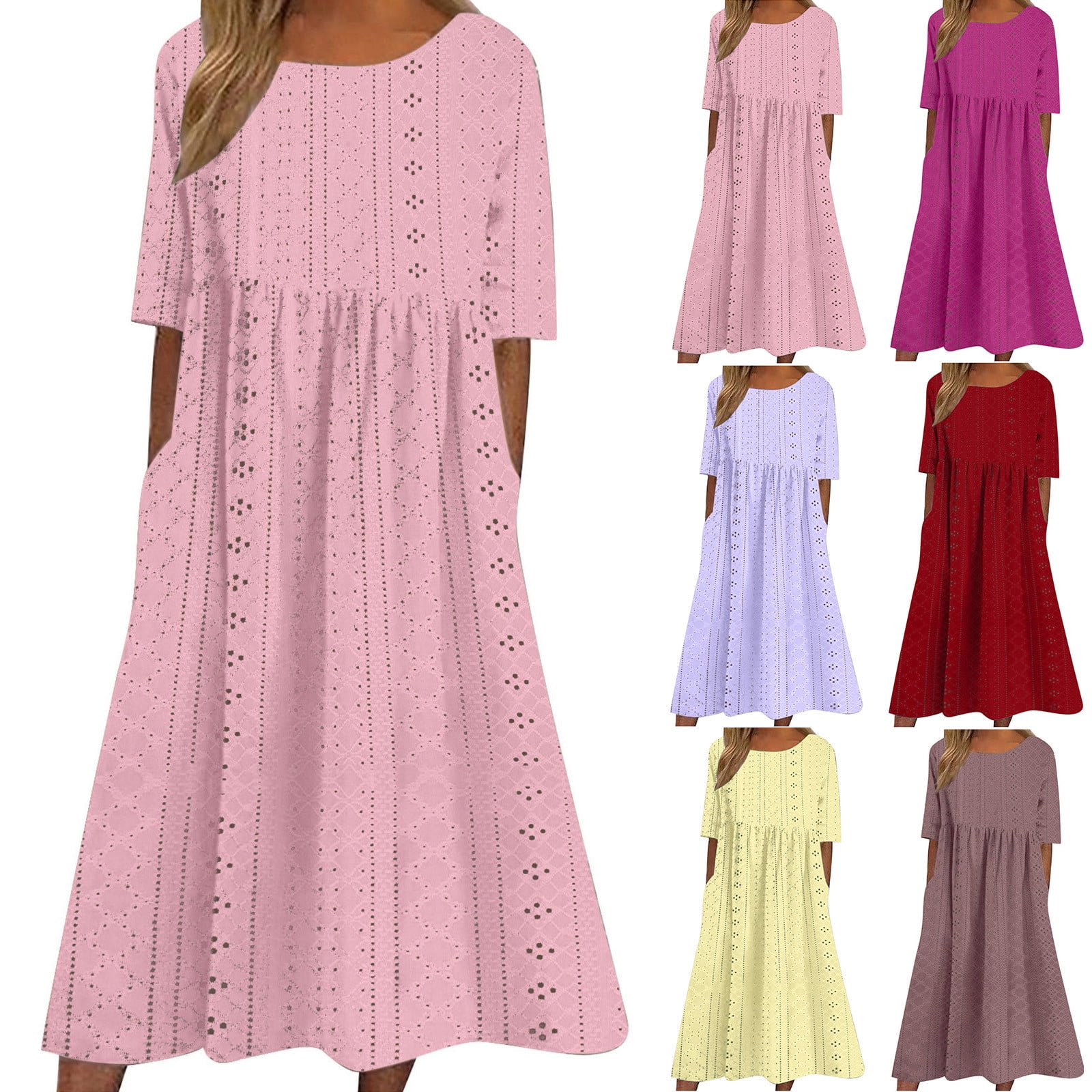 Kmdttou Womens Spring And Summer Round Neck Solid Casual Short Sleeved ...