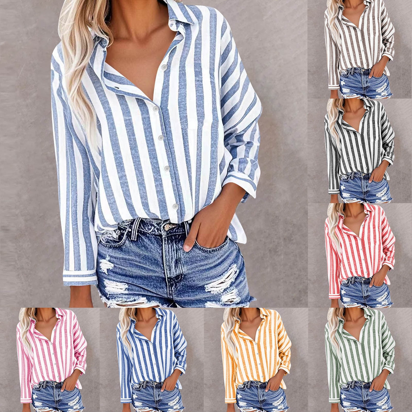 Kmdttou Womens Striped Button Down Shirts for Women Dress Shirts ...