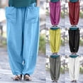thumbnail image 1 of Kmdttou Womens Summer 3/4 Pants Flowy High Waisted Loose Casual Lounge Pant Cotton And Linen Leisure Waist Leisure Solid Color Pocket Casual Pants, 1 of 9