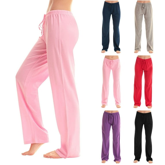 Kmdttou Womens Summer Fashion Solid Casual Elastic Waist Long Wide Leg Pants