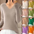 thumbnail image 1 of Kmdttou Womens Sweatshirt for Solid Color Knitted Casual Long-Sleeved Crew-Neck Top on Clearance!, 1 of 4
