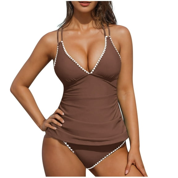 Kmdttou Womens Swimsuits Fashion Women Summer Solid Color With Chest Cushion And No Steel Support Sexy Backless Strap Bikini Swimsuit Summer 65% off Clearance!