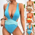 thumbnail image 1 of Kmdttou Womens Tanki-ni Bathing Suits Sexy Color Block Swimsuit V-neck Slim Swimsuit Bikini Straped Swimsuits on Clearance!, 1 of 5