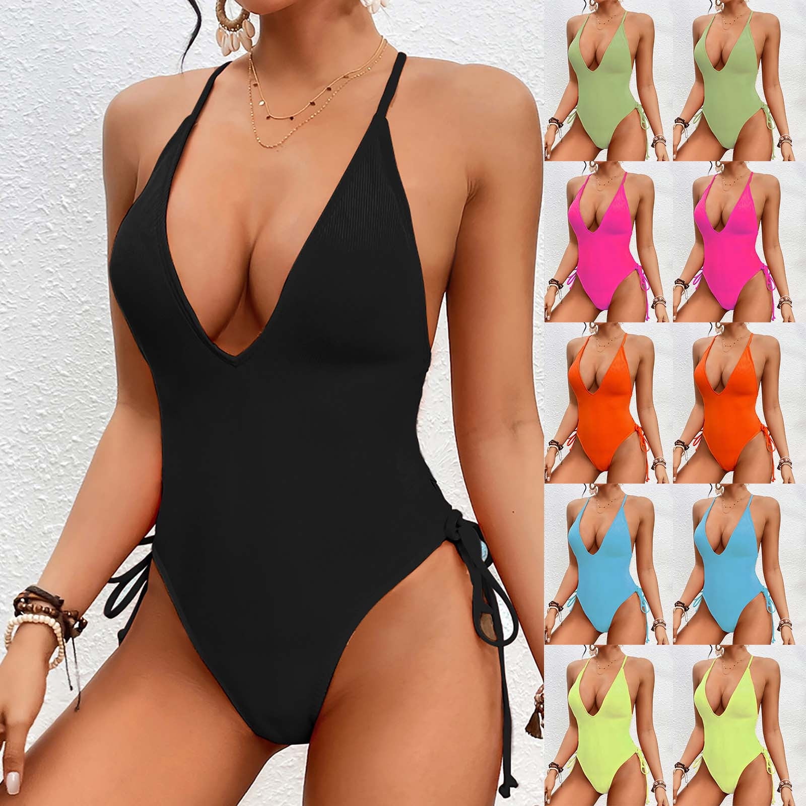 Kmdttou Womens Tanki-ni Bathing Suits Sexy Solid Color Swimsuit V-neck ...
