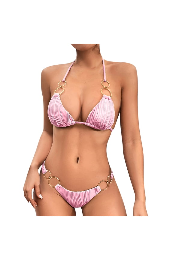 Womens Tanki-ni Bathing Suits Sexy Solid Color Swimwear Two-piece Slim Swimsuit Bikini Straped Swimsuits on Clearance!