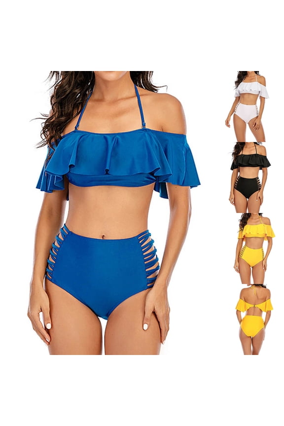 Womens Tanki-ni Bathing Suits Swimsuits For 2 Piece Hawaiian Tropical Print Swim Cami Bra And Ruffles Bathing Sets Beachwear on Clearance!