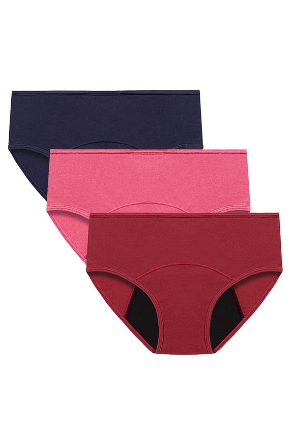 Womens Underwear 3PC Menstrual Leak Proof Menstrual Panties Cotton Physiological Underpants (Regular & Plus Size)