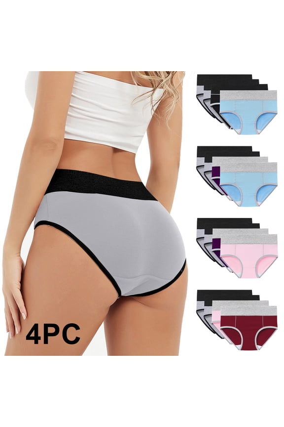 Womens Underwear 4PC Comfortable High Waisted Panties Physiological Underpants (Available in Plus Size)