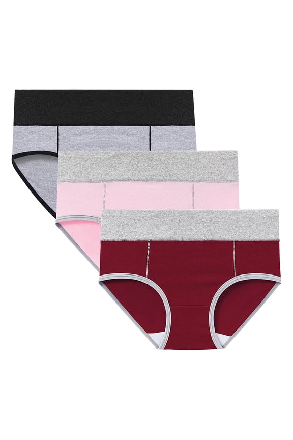 Womens Underwear Breathable Wicking 3PC Comfortable High Waisted Panties Physiological Underpants (Regular & Plus Size)