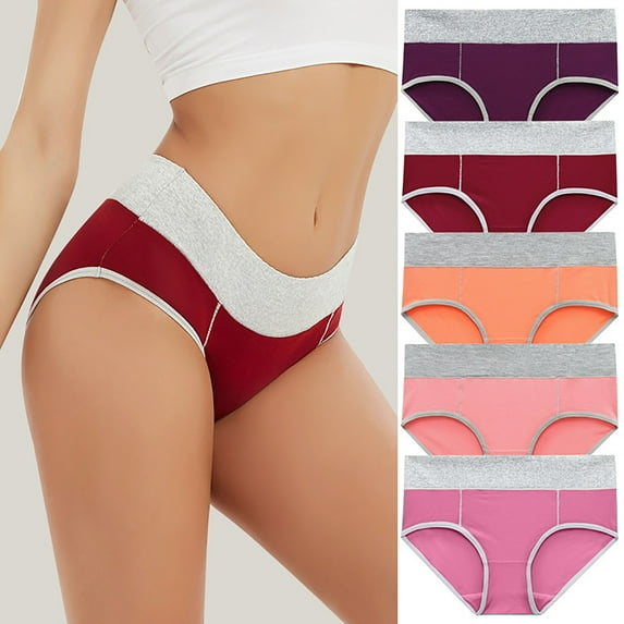 Kmdttou Womens Underwear Breathable Wicking 5PC Large Seamless High Waist Briefs Hip Lifting Underpants (Available in Plus Size)