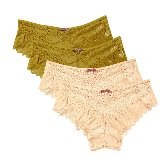 Kmdttou Womens Underwear Breathable Wicking Sexy Lace High Cut Panties Comfort Bikini Panty Stretch Underpants Breathable Ladies Briefs (Available in Plus Size) Yellow-2XL