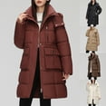 thumbnail image 1 of Kmdttou Womens Winter Coats Puffer Jacket Womens Long Sleeved Solid Color With Pocket Lapel Cotton Jacket, 1 of 9
