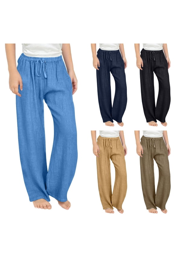 Yoga Pants with Pockets for Women Capri Flared Pants High Waist Girls Pants Casual Smocked High Waist Pant Loose Wide Leg Long Trousers 4-14 Years