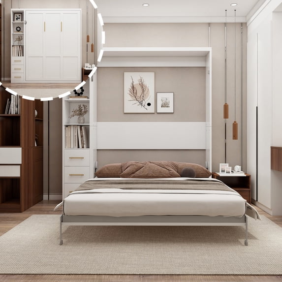 Kmihots Queen Size Murphy Wall Bed with Single Side Cabinet, Space ...