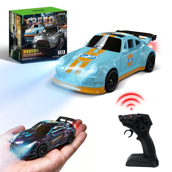 RC Drift Car, Light up 4WD 1/64 Desktop Mini RC Car for Ages 3+ Christmas Birthday Gifts(White)