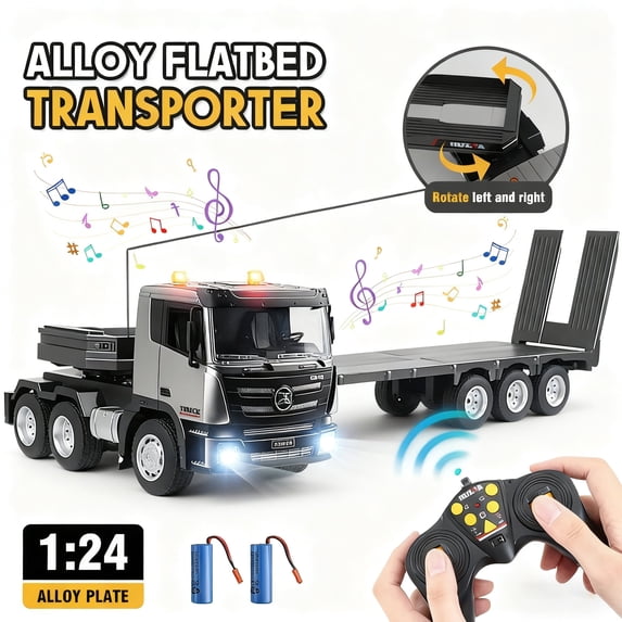 Remote Control Truck and Trailer, 9 Channel RC Semi Tow Truck with