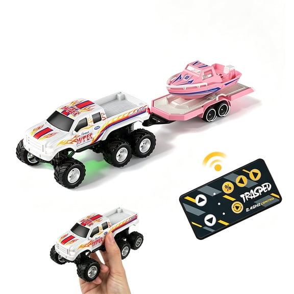 Remote Control Truck and Trailer, 1/64 RC Semi Tow Truck with Sound and Lights for Ages 8-12