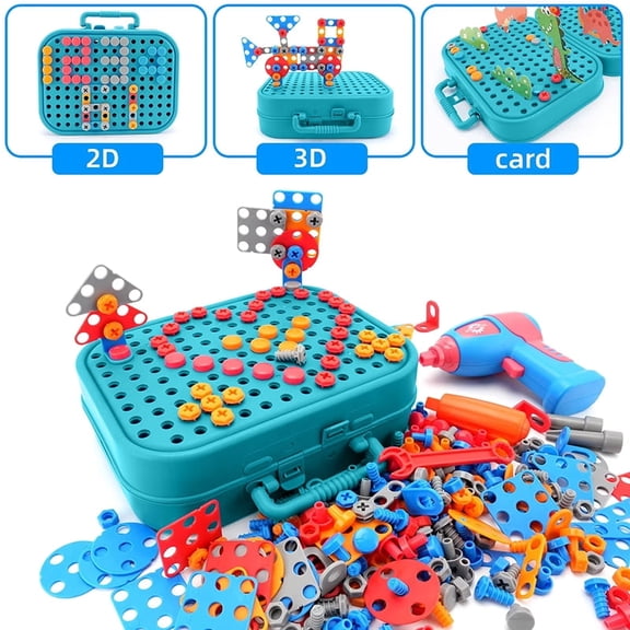 Design & Drill Construction Tool Sets for Kids, 351 Pieces Construction Pretend Play with Electric Screwdrivers Toy for Boys Girls Educational Insight Gifts