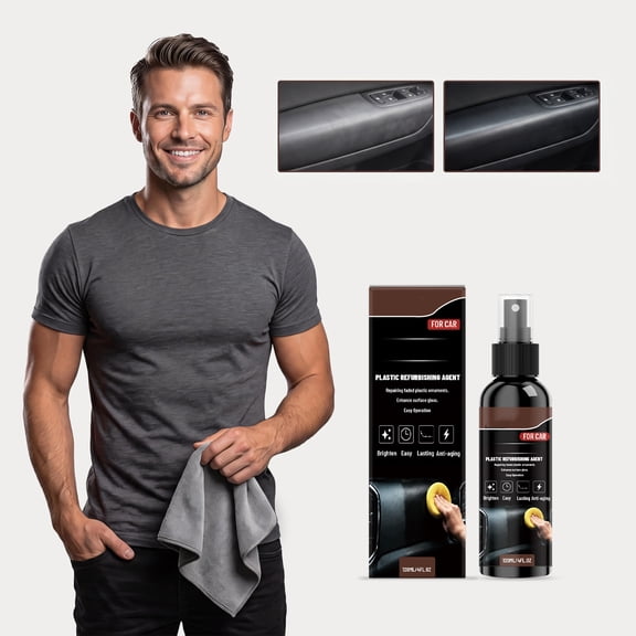 Kmonabie 120ml Car Plastic Refurbishing Agent, Auto Interior Restorer Spray for Faded Dashboard Door Panels, Aging Gloss Restoration with Protective Layer