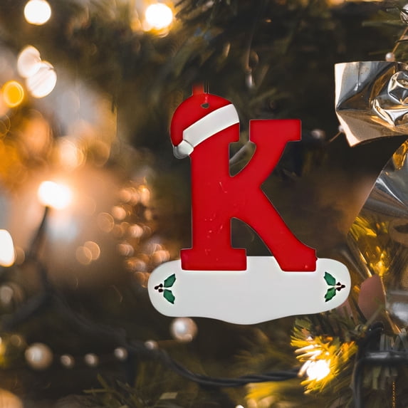 Kmonabie 26 Letter Christmas Hat Pendant, Acrylic Letter Ornament Red White, Personalized Name Initial Decorative for Christmas Tree Wreath Wall Door, Red