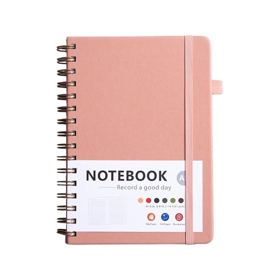 Kmonabie A5 Hardcover Lined Notebook, Elastic Closure with Pen Loop Coil Binding Flat Lay Pages, Portable Business Diary Notepad for Office Meeting Daily Work Planning, Pink