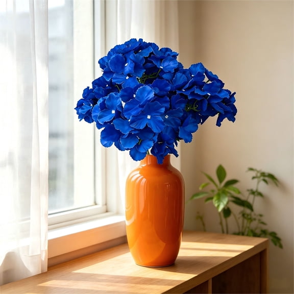 Kmonabie Artificial Hydrangea Flowers, Silk Faux Hydrangea Bush Plastic, Fade Resistant Summer Fall Home Wedding Outdoor Decor, Blue