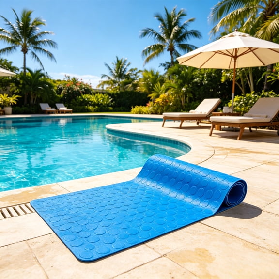 Kmonabie Blue Non Floating Pool Ladder Mat PVC Step Pad, Heavy Duty Non Slip Pool Step Mat for Above Ground Inground Pools, Waterproof Anti Slip Pool Accessories for Indoor Outdoor Bathtub Steps