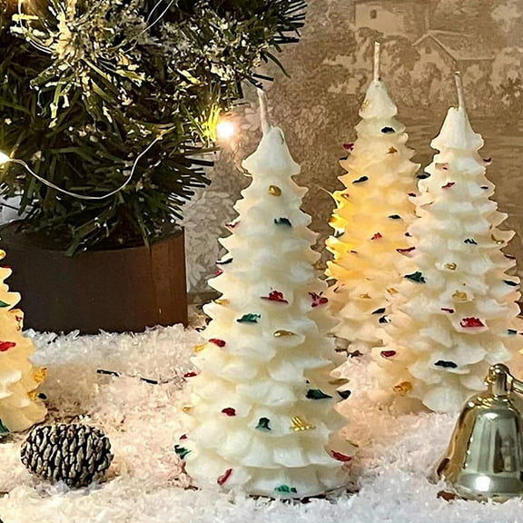 Kmonabie Christmas Tree Incense Candle Gift Box, Hand Poured Wax Candle with Snow Beauty Decor, Winter Holiday Table Centerpiece for Home Kitchen Fireplace