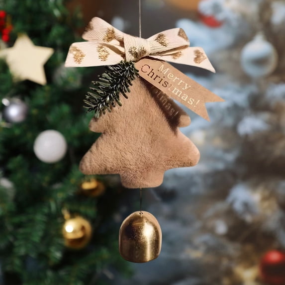 Kmonabie Flocked Christmas Tree Ornament, Holiday Pendant Decor for Car Home Party, Festive Hanging Decoration with Rope, Brown