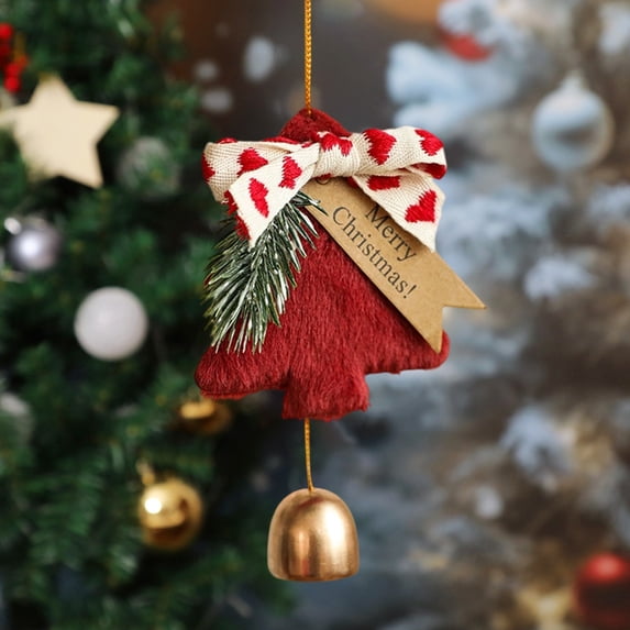 Kmonabie Flocked Christmas Tree Ornament, Holiday Pendant Decor for Car Home Party, Festive Hanging Decoration with Rope, Red