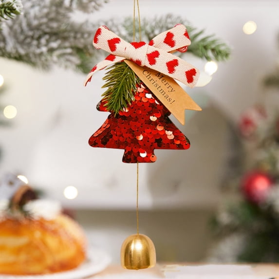 Kmonabie Flocked Christmas Tree Ornament, Holiday Pendant Decor for Car Home Party, Festive Hanging Decoration with Rope, Red