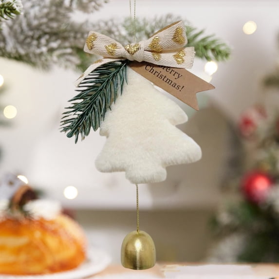 Kmonabie Flocked Christmas Tree Ornament, Holiday Pendant Decor for Car Home Party, Festive Hanging Decoration with Rope, White