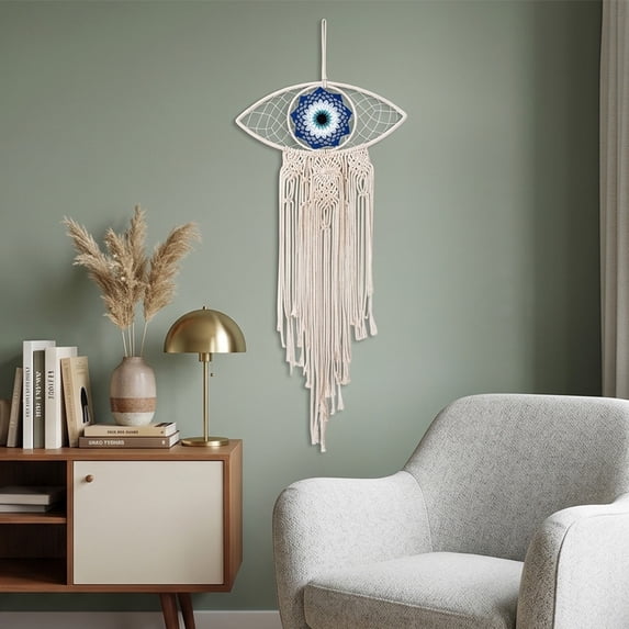 Kmonabie Hand Woven Macrame Wall Hanging, Cotton Tassel Dreamcatcher Boho Home Wall Decor, 3 Colors for Bedroom Living Room Entryway, White