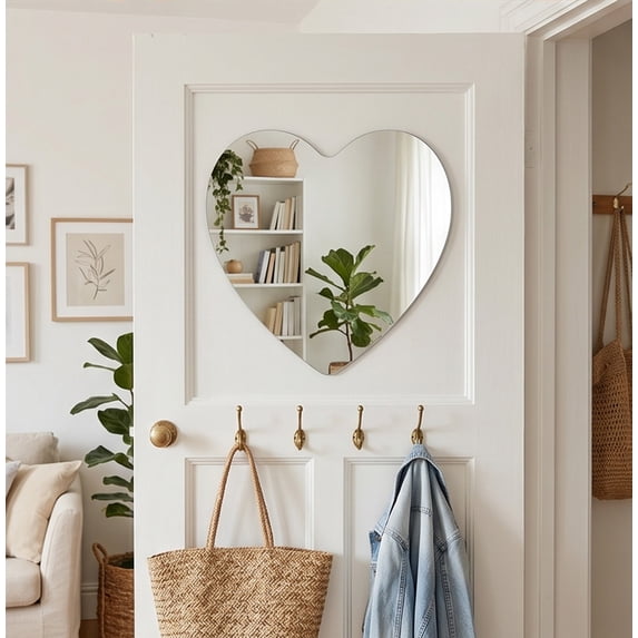 Kmonabie Heart Shaped Wall Mirror, Acrylic Explosion Proof HD Self Adhesive Frameless Mirror, Stick On Decorative for Bathroom Vanity Bedroom Living Room
