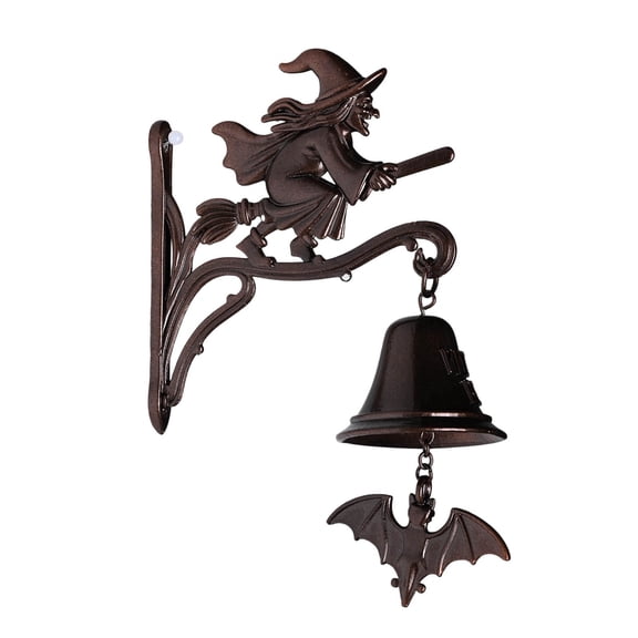 Kmonabie Vintage Witch Bells for Door, Iron Halloween Protection Witches Bells with Embossed Lettering, Spooky Home Decor for Porch Garden Gothic Themed Interiors Wall Mounted, Black