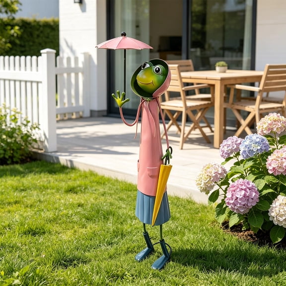 Kmonabie Wrought Iron Frogs Figurine, Iron Garden Decor Handcrafted Artwork, Weather Resistant Animal Statue for Outdoor Patio Courtyard