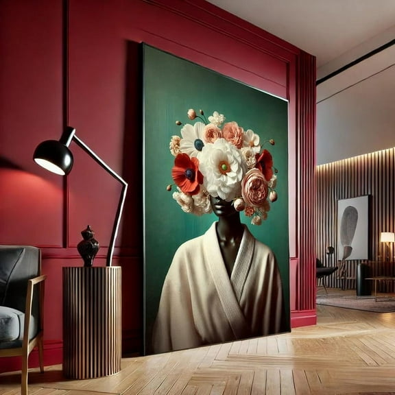 Kna Prints - 1 Pc Poster African Blackwoman Flower Head Woman Art Print, Surreal Floral Portrait , Fashion Wall Art Decor,, Wall Art, UNFRAMED-8x12